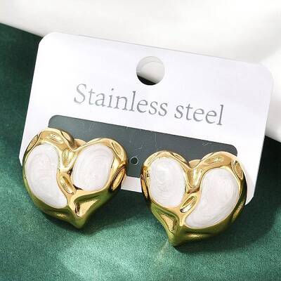 Heart 304 Stainless Steel Enamel Stud Earrings
