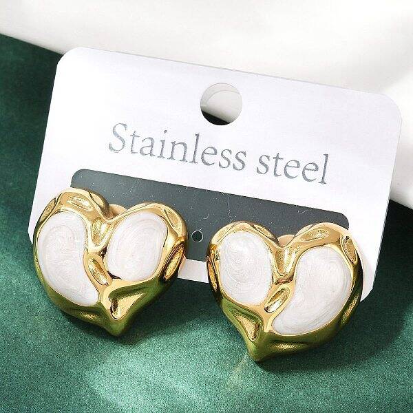 Heart 304 Stainless Steel Enamel Stud Earrings