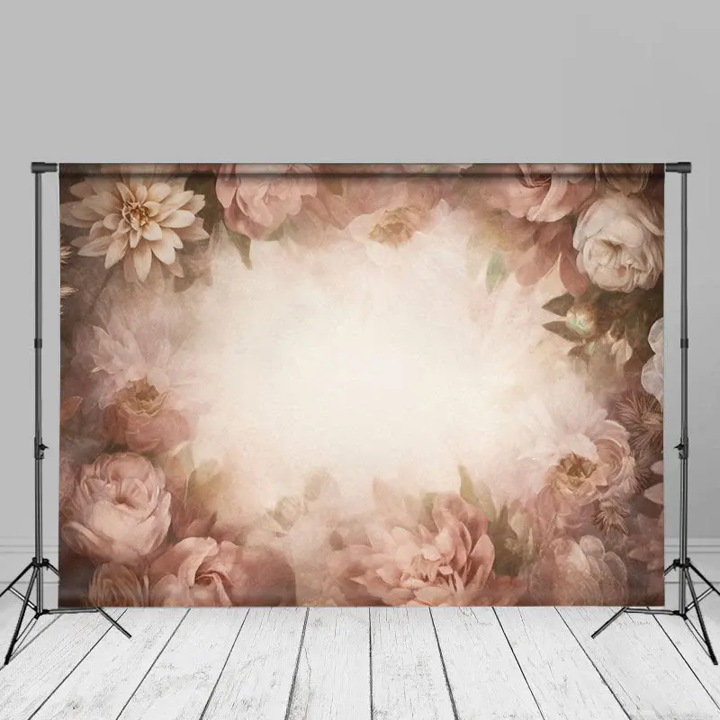 Retro Khaki Floral Fine Art Floral Photo Booth Backdrop - Aperturee