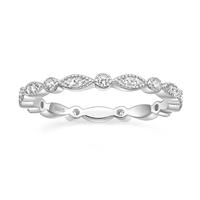 EAMTI 925 Sterling Silver Wedding Band for Women Cubic Zirconia Marquise & Round Milgrain Full Eternity Stackable Ring