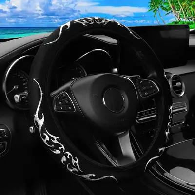 Bling Flame Pattern Car Steering Wheel Cover, Non-slip Waterproof Steering Wheel Protector, Universal Car Accessories for 14....