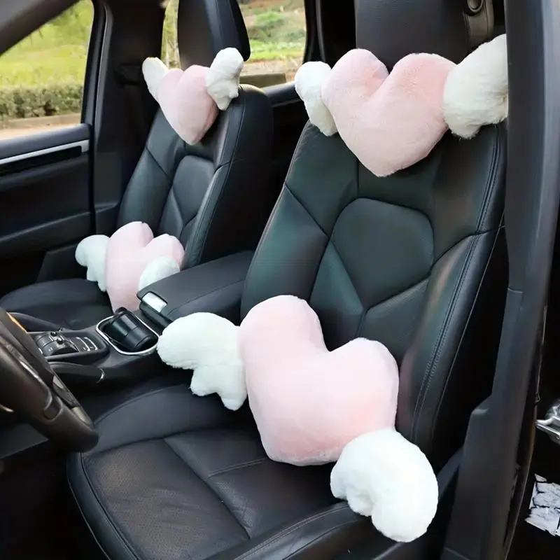 Heart & Wing Design Car Headrest Pillow, Soft Plush Car Headrest Pillow, Seat Neck Pillow, Car Interior Accessories for Women...