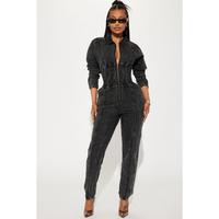 Not Too Late Denim Jumpsuit - Black