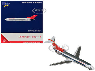 Boeing 727-200 Commercial Aircraft Northwest Orient (N298US) Silver with White Stripes and Red Tail 1/400 Diecast Model Air...