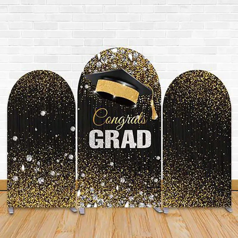 Congrats Grad Golden Black Diamond Arch Backdrop Kit - Aperturee