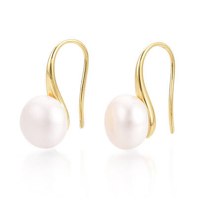 Brass Natural Pearl Dangle Earrings