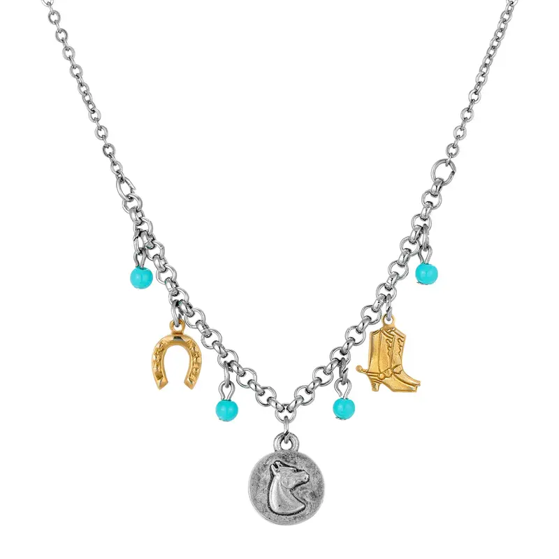 Pewter Turquoise Horse Charm Necklace