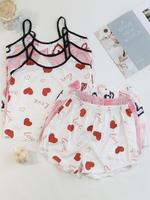 Women's Pumpkin & Skull Print Contrast Binding Lettuce Trim Cami Top & Shorts Pyjama Set, Casual Spaghetti Strap Camisole & S...
