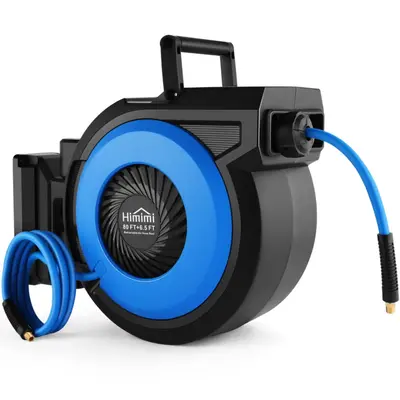 Retractable Air Hose Reel, 32/50/80ft Hose + 6.6ft Lead, Ceiling/Wall Mounted Pneumatic Hose Reel for Home Garage Workshop Sh...
