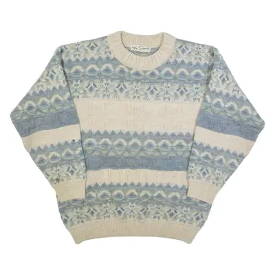 TOM SAYERS Mens Patterned Jumper Blue Crazy Pattern Chunky Knit L