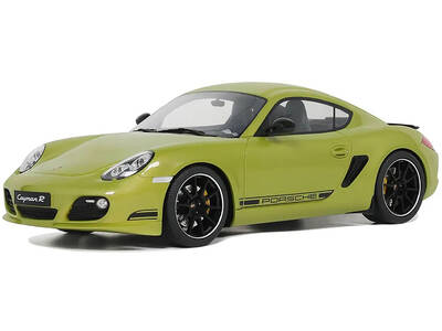 2012 Porsche Cayman R Green with Black Side Stripes 1/18 Model Car by GT Spirit