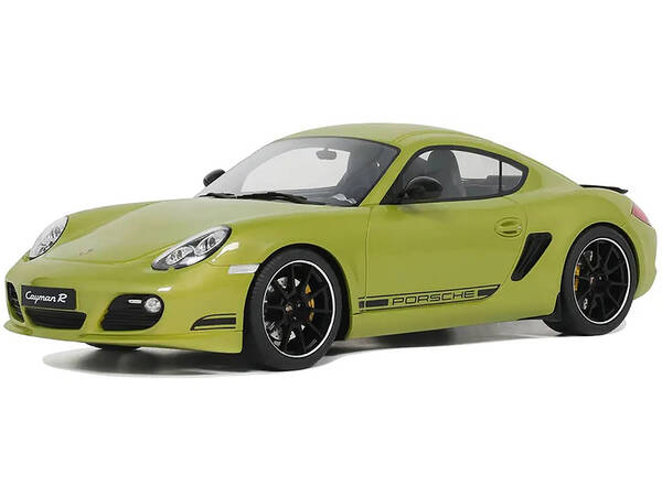 2012 Porsche Cayman R Green with Black Side Stripes 1/18 Model Car by GT Spirit