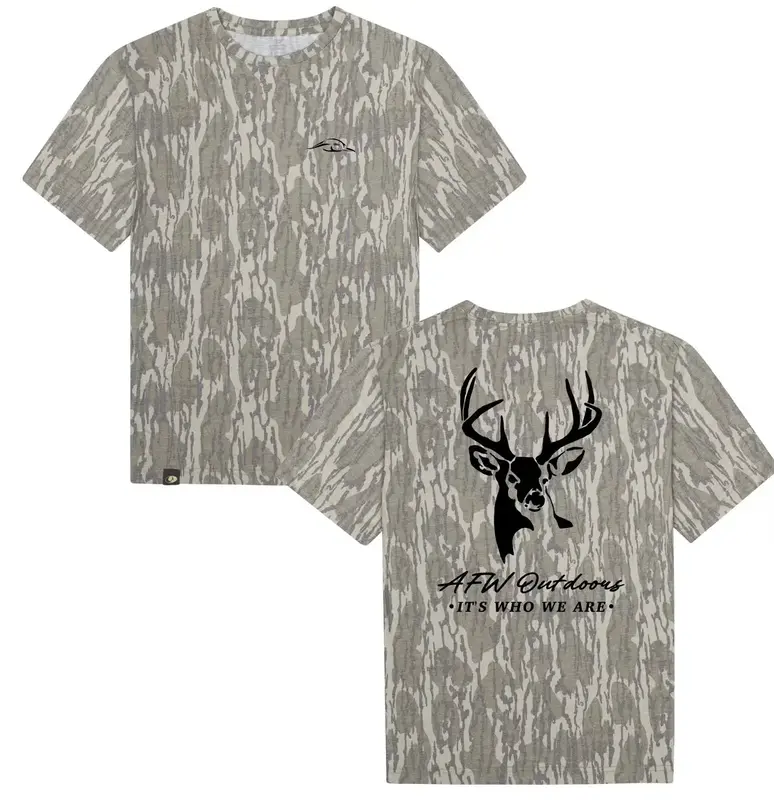 AFW Outdoors Buck Mossy Oak Tee - Soft Polyester Top for Men Stretch Fabric Ideal for Streetwear and Casual Wear Crewneck Sty...