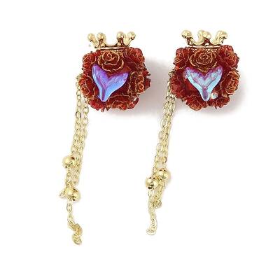 Handmade Flower Polymer Clay Rhinestone Tassel Dangle Beads