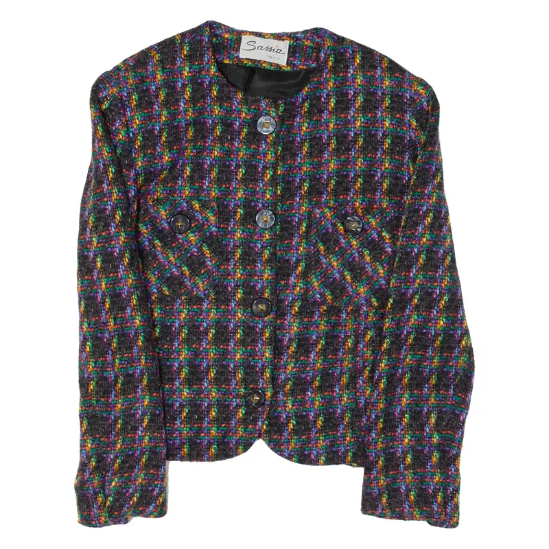 SASSIA Knit Jacket Black Wool 90s Check Womens S