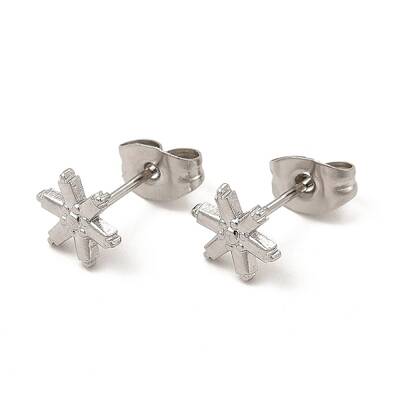 Non-Tarnish 304 Stainless Steel Snowflake Stud Earrings for Women