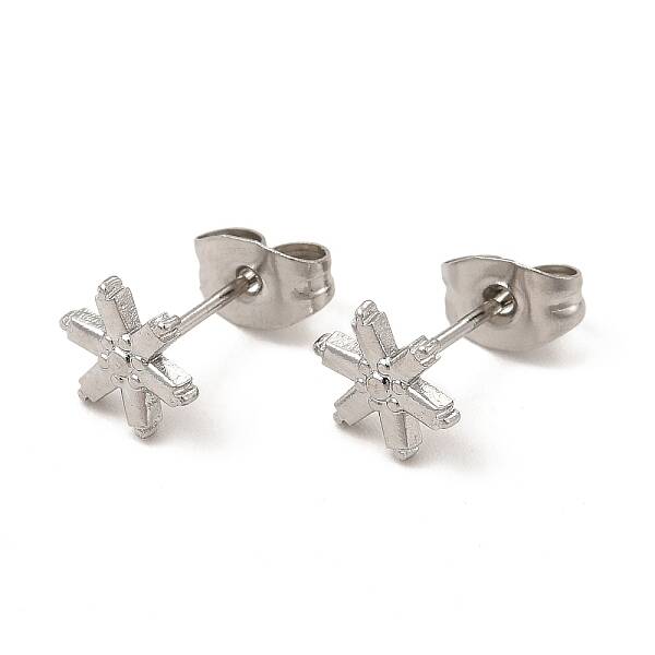 Non-Tarnish 304 Stainless Steel Snowflake Stud Earrings for Women