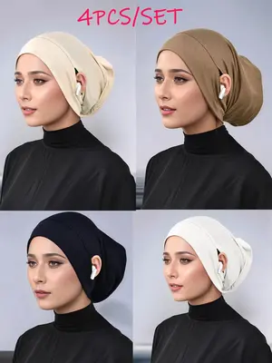 4pc Women's Solid Color Stretch Head Scarves, Hair Care Caps, Versatile Headwraps for Stylish Looks & Protection, Solid Color...