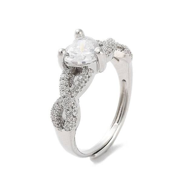 Rack Plating Brass Micro Pave Cubic Zirconia Adjustable Rings