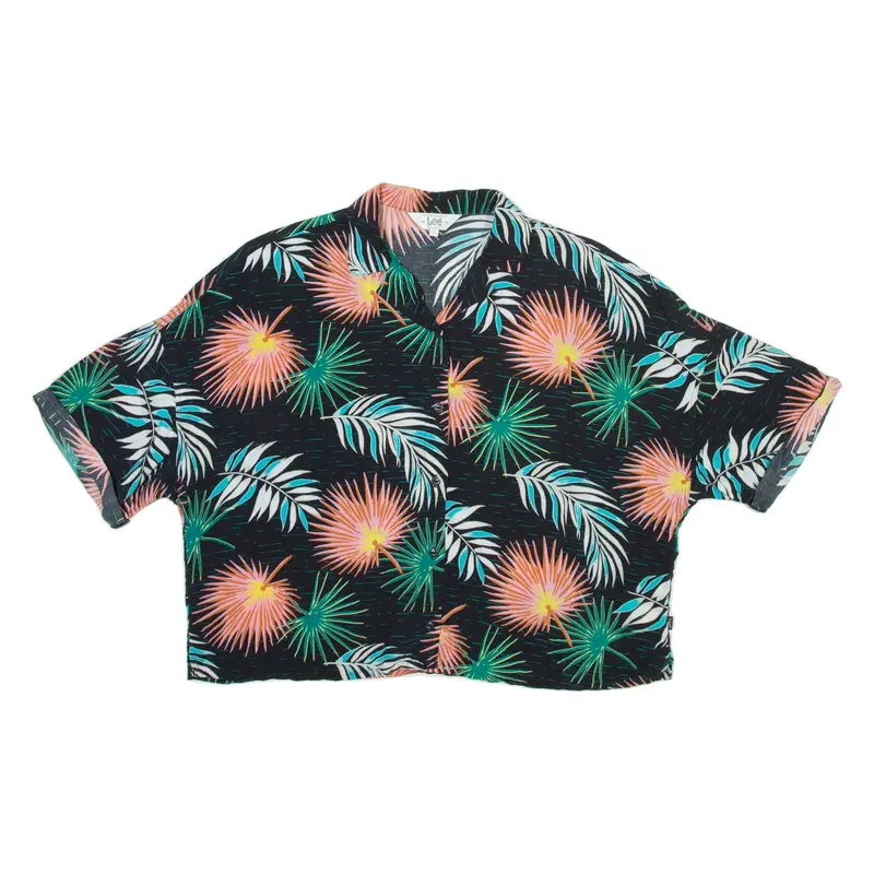 LEE Womens Hawaiian Shirt Black Floral L