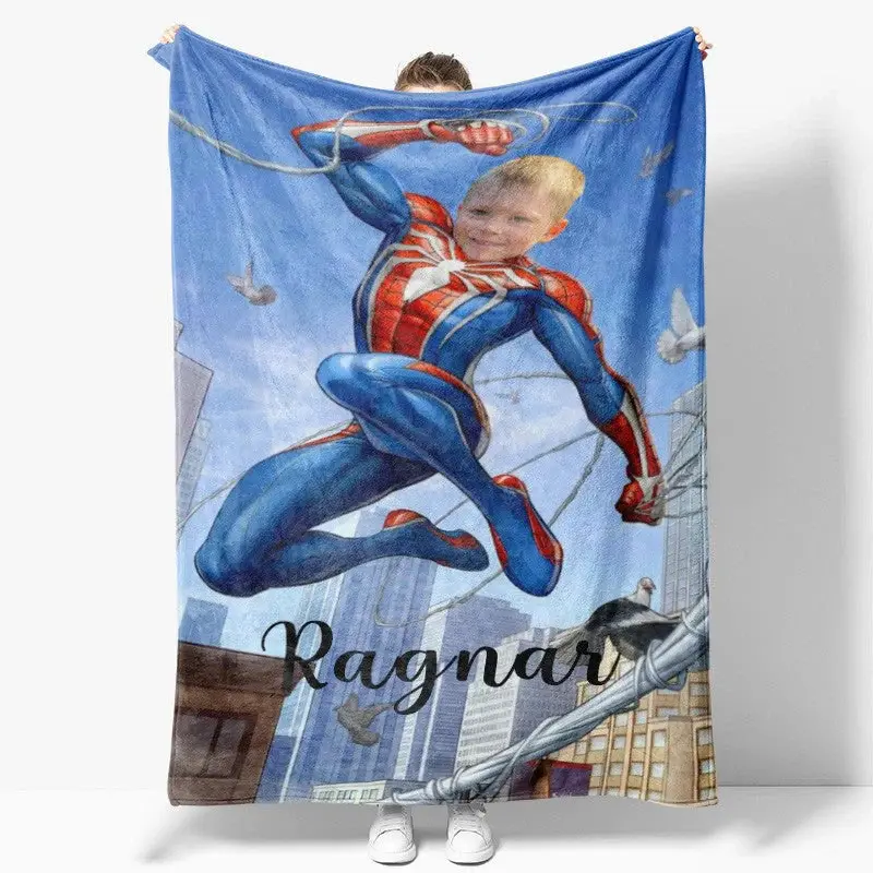 Flying Strong Hero Cobweb City Custom Photo Blanket - Lofaris