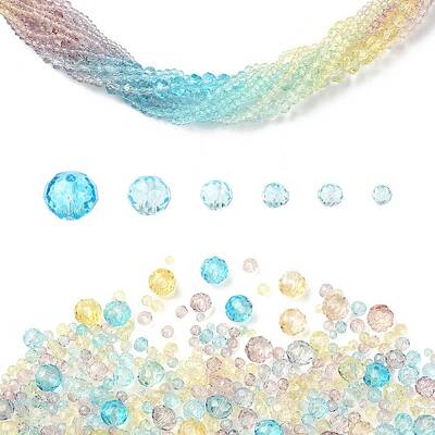 6 Styles Gradient Color Transparent Painted Glass Beads Strands