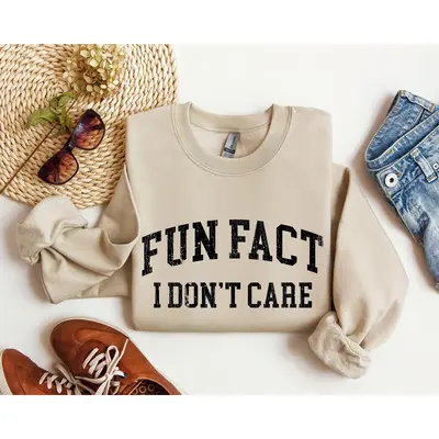 Fun Fact I Don't Care Funny Sweatshirt, Sarcastic College Sweatshirt, Women's Crew Neck, Crewneck