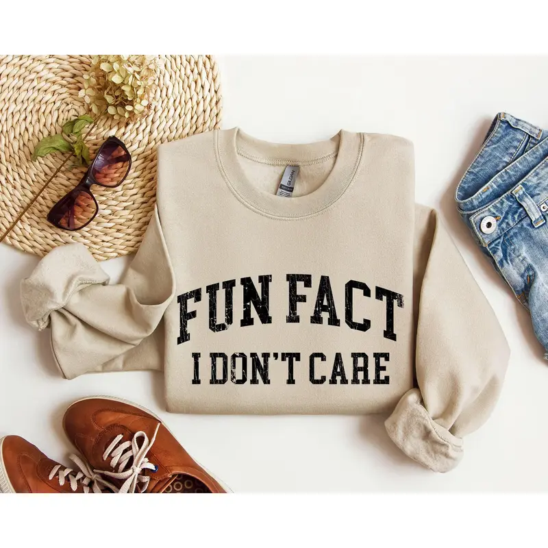 Fun Fact I Don't Care Funny Sweatshirt, Sarcastic College Sweatshirt, Women's Crew Neck, Crewneck