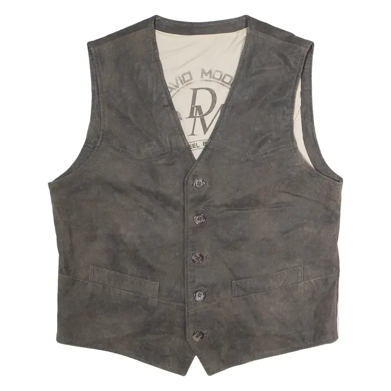 DAVID MOORE Mens Waistcoat Grey Leather 90s L