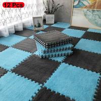 Colorblock Puzzle Floor Mat, 12pcs/set Soft Fluffy Playing Area Rug, Square Patchwork Mat, Bedside Carpet for Home Bedroom & ...