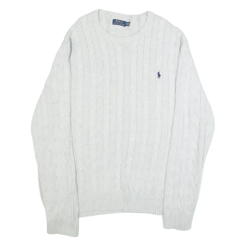 POLO RALPH LAUREN Mens Aran Jumper Grey Cable Knit 2XL