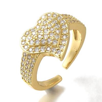 Rack Plating Heart Brass Clear Cubic Zirconia Open Cuff Rings
