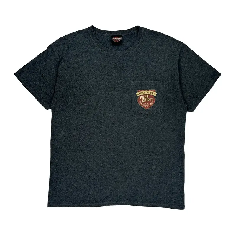Harley Davidson Graphic T-Shirt - Large Grey Cotton