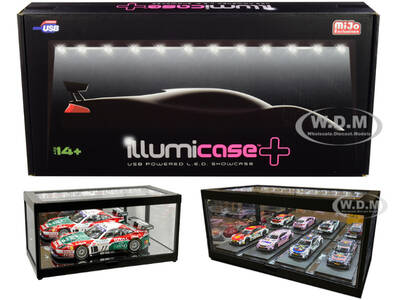 Black Collectible Display Show Case Illumicase+ with LED Lights and Mirror Base and Back for 1/64 1/43 1/32 1/24 1/18 Scale M...