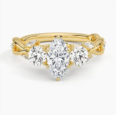 10K Gold 1.3 to 3.8 CT.T.W. Marquise Cut Lab Created DiamondEngagement Band D Color VVS-VS Clarity IGI Certified