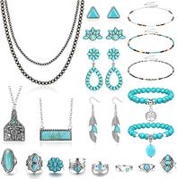 Fansilver Western Jewelry for Women Bohemian Turquoise Jewelry Pearl Necklace Beaded Choker Necklace Turquoise Earrings Brace...