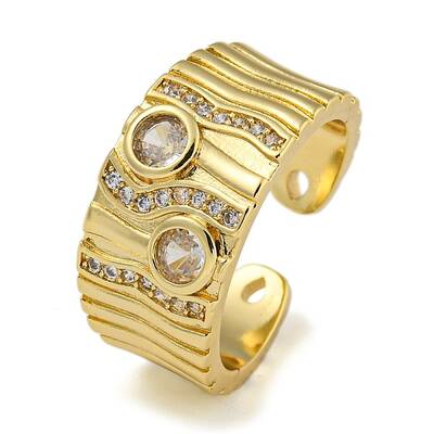 Brass Micro Pave Clear Cubic Zirconia Open Cuff Rings