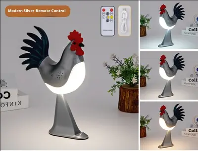 Creative USB Charging Rooster Decoration Table Lamp Home Decor | Color: Modern Silver