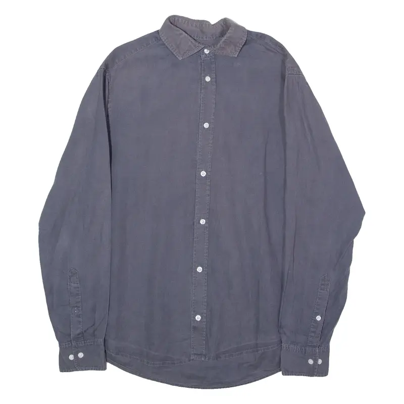 ARMANI JEANS Custom Fit Mens Plain Shirt Grey Long Sleeve 2XL
