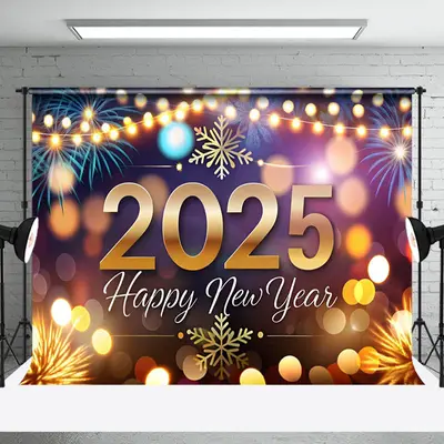 Aperturee Snowflake Light String 2025 Happy New Year Backdrop - Aperturee