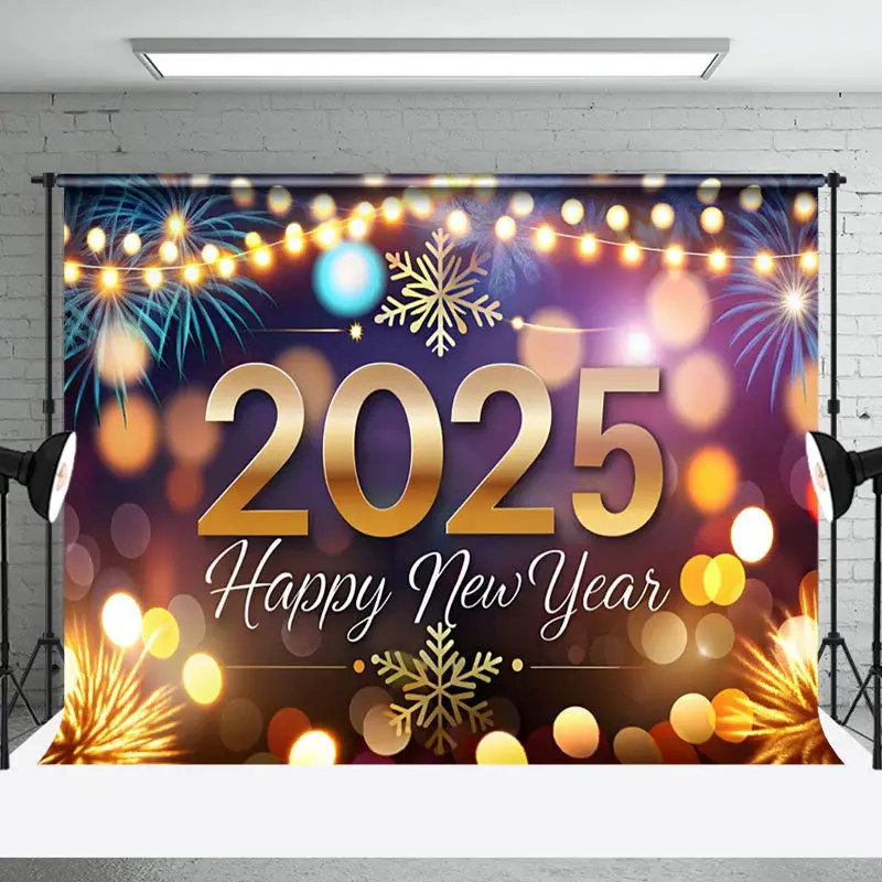 Aperturee Snowflake Light String 2025 Happy New Year Backdrop - Aperturee