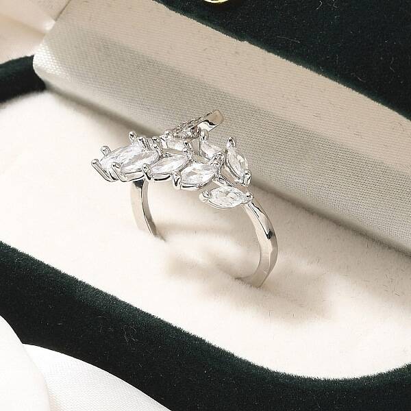 Rack Plating Brass Cubic Zirconia Cuff Finger Rings for Women
