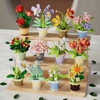 Flower Building Blocks, 1 Set Mini Potted Plant Model Building Blocks, Desktop Ornament, Home Decoration, Educational Fun Toy...