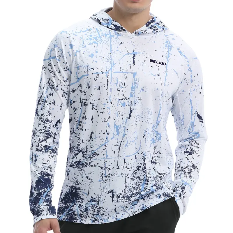 WELIGU Men's UPF 50+ Sun Protection Hoodie Shirt Long Sleeve SPF Fishing Outdoor UV Hiking Lightweight Shirts