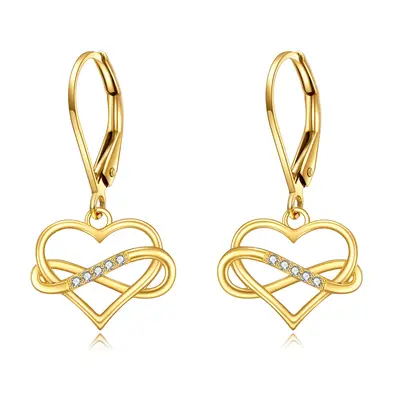 14K Gold Cubic Zirconia Heart & Infinity Symbol Drop Earrings