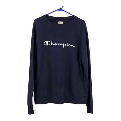 Champion Spellout Sweatshirt - Large Navy Cotton Blend