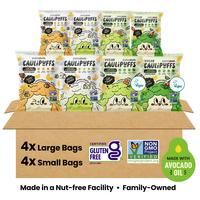 CauliPuffs Big-Bundle Variety 8-Pack, 4 Large Bags, 4 Small Bags, White Cheddar, Honey BBQ, Vegan Salt & Pepper, Vegan Chili ...