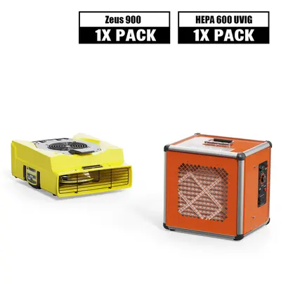 Alorair Sanitization & Disinfection Combo Pack, 1 X Zeus 900 Air Mover, 1 X HEPA 600 UVIG Air Scrubber - Yellow
