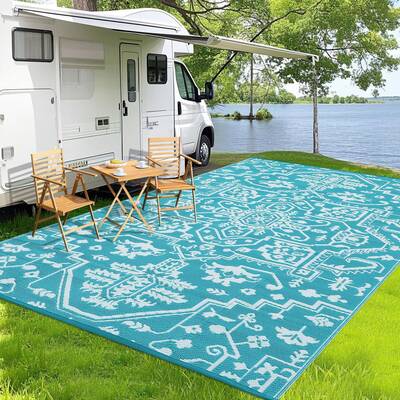 Garvee Waterproof Outdoor Rug 9x18 Reversible Plastic Straw UV-Resistant Heat-Sealed Edges Durable Patio Mat with Carrying Ba...