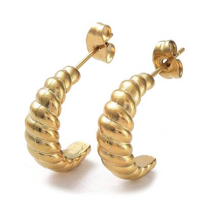Ion Plating(IP) 304 Stainless Steel Croissant Ear Studs for Women